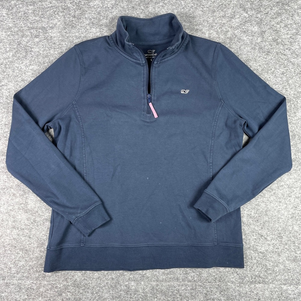 Vineyard Vines 1/4 Zip Shirt Womens L Blue Shep Pullover Cotton Preppy